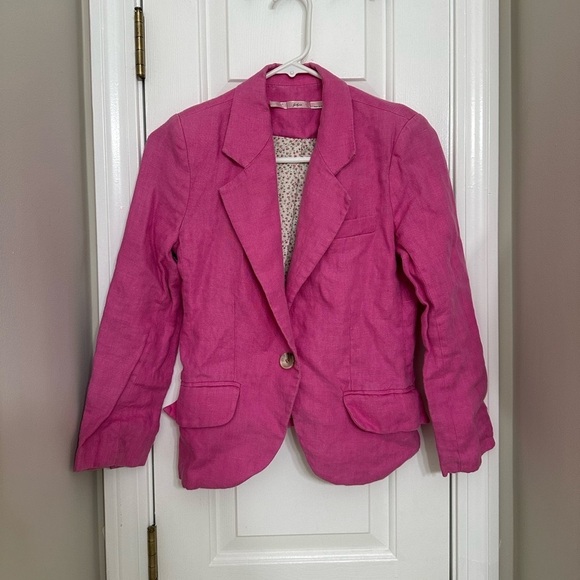Gibson Women's Linen Blazer XS Pink Stylish Suit Jacket Work Business Cotton - Picture 1 of 8